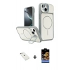 MARSİLYAN™- iPhone 14 Kılıf İz Modern Prime - Siyah Buffer Hayalet Cam Ekran Koruyucu + Diamond Kamera Lens - PE