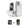 MARSİLYAN™- iPhone 14 Kılıf İz Modern Prime - Siyah Buffer Hayalet Cam Ekran Koruyucu + PVD Metal Kamera Lens - SH