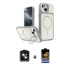 MARSİLYAN™- iPhone 14 Kılıf İz Modern Prime - Siyah Buffer Hayalet Cam Ekran Koruyucu + PVD Metal Kamera Lens - TU
