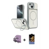 MARSİLYAN™- iPhone 14 Kılıf İz Modern Prime - Siyah Buffer Hayalet Cam Ekran Koruyucu + Raze Metal Kamera Lens - GS