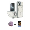 MARSİLYAN™- iPhone 14 Kılıf İz Modern Prime - Siyah Buffer Hayalet Cam Ekran Koruyucu + Raze Metal Kamera Lens - KI