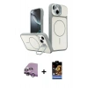 MARSİLYAN™- iPhone 14 Kılıf İz Modern Prime - Siyah Buffer Hayalet Cam Ekran Koruyucu + Raze Metal Kamera Lens - MR