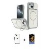 MARSİLYAN™- iPhone 14 Kılıf İz Modern Prime - Siyah Buffer Hayalet Cam Ekran Koruyucu + Shine Kamera Lens - GS