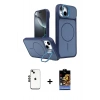 MARSİLYAN™- iPhone 14 Kılıf İz Modern Prime - Siyah Buffer Hayalet Cam Ekran Koruyucu + Shine Kamera Lens - SH