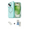 MARSİLYAN™- iPhone 14 Kılıf Kıvılcım Form Prime - Şeffaf Royal Nano Ekran Koruyucu + Yeşil Diamond Kamera Lens