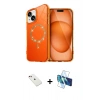 MARSİLYAN™- iPhone 14 Kılıf Kıvılcım Form Prime - Siyah 3D Antistatik Cam Ekran Koruyucu + Kırmızı Diamond Kamera Lens