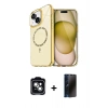 MARSİLYAN™- iPhone 14 Kılıf Kıvılcım Form Prime - Siyah 3D Antistatik Hayalet Cam Ekran Koruyucu + PVD Metal Kamera Lens - YL