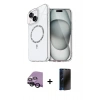 MARSİLYAN™- iPhone 14 Kılıf Kıvılcım Form Prime - Siyah 3D Antistatik Hayalet Cam Ekran Koruyucu + Raze Metal Kamera Lens - SH
