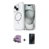 MARSİLYAN™- iPhone 14 Kılıf Kıvılcım Form Prime - Siyah 3D Antistatik Hayalet Cam Ekran Koruyucu + Raze Metal Kamera Lens - GS