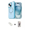 MARSİLYAN™- iPhone 14 Kılıf Kıvılcım Form Prime - Siyah Bilvis 3D Cam Ekran Koruyucu + Sierra Blue Diamond Kamera Lens
