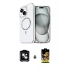 MARSİLYAN™- iPhone 14 Kılıf Kıvılcım Form Prime - Siyah Buffer Cam Ekran Koruyucu + Gümüş PVD Metal Kamera Lens