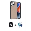 MARSİLYAN™- iPhone 14 Kılıf Kıvılcım Işık Serisi - Siyah 3D Antistatik Cam Ekran Koruyucu + PVD Metal Kamera Lens - GS