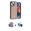 MARSİLYAN™- iPhone 14 Kılıf Kıvılcım Işık Serisi - Siyah 3D Antistatik Cam Ekran Koruyucu + Raze Metal Kamera Lens - GS