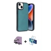 MARSİLYAN™- iPhone 14 Kılıf Kıvılcım Işık Serisi - Siyah 3D Antistatik Cam Ekran Koruyucu + Raze Metal Kamera Lens - GS