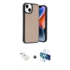 MARSİLYAN™- iPhone 14 Kılıf Kıvılcım Işık Serisi - Siyah 3D Antistatik Cam Ekran Koruyucu + Diamond Kamera Lens - YL