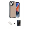 MARSİLYAN™- iPhone 14 Kılıf Kıvılcım Işık Serisi - Siyah 3D Antistatik Hayalet Cam Ekran Koruyucu + Diamond Kamera Lens - KI
