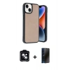 MARSİLYAN™- iPhone 14 Kılıf Kıvılcım Işık Serisi - Siyah 3D Antistatik Hayalet Cam Ekran Koruyucu + PVD Metal Kamera Lens - MI