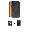 MARSİLYAN™- iPhone 14 Kılıf Kıvılcım Işık Serisi - Siyah 3D Antistatik Hayalet Cam Ekran Koruyucu + PVD Metal Kamera Lens - GS