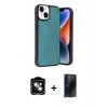 MARSİLYAN™- iPhone 14 Kılıf Kıvılcım Işık Serisi - Siyah 3D Antistatik Hayalet Cam Ekran Koruyucu + PVD Metal Kamera Lens - GS