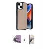 MARSİLYAN™- iPhone 14 Kılıf Kıvılcım Işık Serisi - Siyah Bilvis 3D Mat Cam Ekran Koruyucu + Raze Metal Kamera Lens - GS