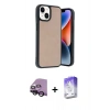 MARSİLYAN™- iPhone 14 Kılıf Kıvılcım Işık Serisi - Siyah Bilvis 5in1 3D Magic Cam Ekran Koruyucu + Raze Metal Kamera Lens - SH