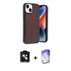 MARSİLYAN™- iPhone 14 Kılıf Kıvılcım Işık Serisi - Siyah Bilvis 5in1 3D Magic Cam Ekran Koruyucu + Turuncu PVD Metal Kamera Lens