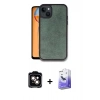 MARSİLYAN™- iPhone 14 Kılıf Kıvılcım Işık Serisi - Siyah Bilvis 5in1 5D Magic Hayalet Cam Ekran Koruyucu + Turuncu PVD Metal Kamera Lens