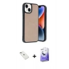 MARSİLYAN™- iPhone 14 Kılıf Kıvılcım Işık Serisi - Siyah Bilvis 5in1 5D Magic Hayalet Cam Ekran Koruyucu + Diamond Kamera Lens - YL