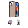 MARSİLYAN™- iPhone 14 Kılıf Kıvılcım Işık Serisi - Siyah Bilvis Hayalet Cam Ekran Koruyucu + Raze Metal Kamera Lens - MR