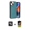 MARSİLYAN™- iPhone 14 Kılıf Kıvılcım Işık Serisi - Siyah Buffer Cam Ekran Koruyucu + Pembe PVD Metal Kamera Lens