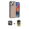 MARSİLYAN™- iPhone 14 Kılıf Kıvılcım Işık Serisi - Siyah Buffer Cam Ekran Koruyucu + Pembe PVD Metal Kamera Lens