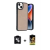 MARSİLYAN™- iPhone 14 Kılıf Kıvılcım Işık Serisi - Siyah Buffer Cam Ekran Koruyucu + PVD Metal Kamera Lens - GS