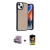 MARSİLYAN™- iPhone 14 Kılıf Kıvılcım Işık Serisi - Siyah Buffer Cam Ekran Koruyucu + Raze Metal Kamera Lens - GS