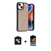 MARSİLYAN™- iPhone 14 Kılıf Kıvılcım Işık Serisi - Siyah Buffer Hayalet Cam Ekran Koruyucu + PVD Metal Kamera Lens - MI