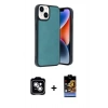 MARSİLYAN™- iPhone 14 Kılıf Kıvılcım Işık Serisi - Siyah Buffer Hayalet Cam Ekran Koruyucu + PVD Metal Kamera Lens - GS