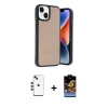 MARSİLYAN™- iPhone 14 Kılıf Kıvılcım Işık Serisi - Siyah Buffer Hayalet Cam Ekran Koruyucu + Shine Kamera Lens - KI