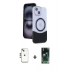 MARSİLYAN™- iPhone 14 Kılıf Kozmos Form Özel Seri - Şeffaf 360 Full Body Arka Koruyucu + Shine Kamera Lens - GD