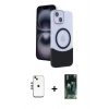 MARSİLYAN™- iPhone 14 Kılıf Kozmos Form Özel Seri - Şeffaf 360 Full Body Arka Koruyucu + Shine Kamera Lens - GS