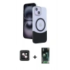 MARSİLYAN™- iPhone 14 Kılıf Kozmos Form Özel Seri - Şeffaf 360 Full Body Arka Koruyucu + PVD Metal Kamera Lens - PE