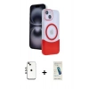 MARSİLYAN™- iPhone 14 Kılıf Kozmos Form Özel Seri - Şeffaf Pasifik Cam Ekran Koruyucu + Shine Kamera Lens - GI