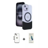 MARSİLYAN™- iPhone 14 Kılıf Kozmos Form Özel Seri - Şeffaf Pasifik Cam Ekran Koruyucu + Shine Kamera Lens - GI