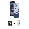 MARSİLYAN™- iPhone 14 Kılıf Kozmos Form Özel Seri - Şeffaf Pasifik Cam Ekran Koruyucu + PVD Metal Kamera Lens - GS