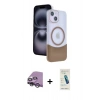 MARSİLYAN™- iPhone 14 Kılıf Kozmos Form Özel Seri - Şeffaf Pasifik Cam Ekran Koruyucu + Raze Metal Kamera Lens - GS