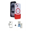 MARSİLYAN™- iPhone 14 Kılıf Kozmos Form Özel Seri - Şeffaf Royal Nano Ekran Koruyucu + Siyah Shine Kamera Lens
