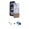 MARSİLYAN™- iPhone 14 Kılıf Kozmos Form Özel Seri - Siyah 3D Antistatik Cam Ekran Koruyucu + Diamond Kamera Lens - SABE
