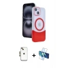 MARSİLYAN™- iPhone 14 Kılıf Kozmos Form Özel Seri - Siyah 3D Antistatik Cam Ekran Koruyucu + Shine Kamera Lens - GD