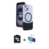 MARSİLYAN™- iPhone 14 Kılıf Kozmos Form Özel Seri - Siyah 3D Antistatik Cam Ekran Koruyucu + PVD Metal Kamera Lens - GS
