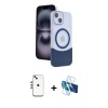 MARSİLYAN™- iPhone 14 Kılıf Kozmos Form Özel Seri - Siyah 3D Antistatik Cam Ekran Koruyucu + Shine Kamera Lens - GS
