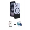 MARSİLYAN™- iPhone 14 Kılıf Kozmos Form Özel Seri - Siyah 3D Antistatik Cam Ekran Koruyucu + Shine Kamera Lens - KI