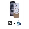 MARSİLYAN™- iPhone 14 Kılıf Kozmos Form Özel Seri - Siyah 3D Antistatik Cam Ekran Koruyucu + PVD Metal Kamera Lens - PE